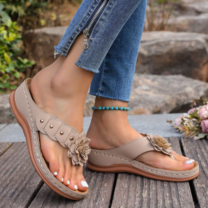 Floral Wedge Flip-Flops – Slip-On Style with Arch Support